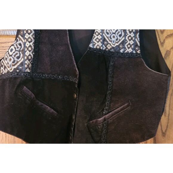 Katch Me San Francisco Womens size XL Genuine Leather Vest Blue Tapestry Print - Picture 5 of 6